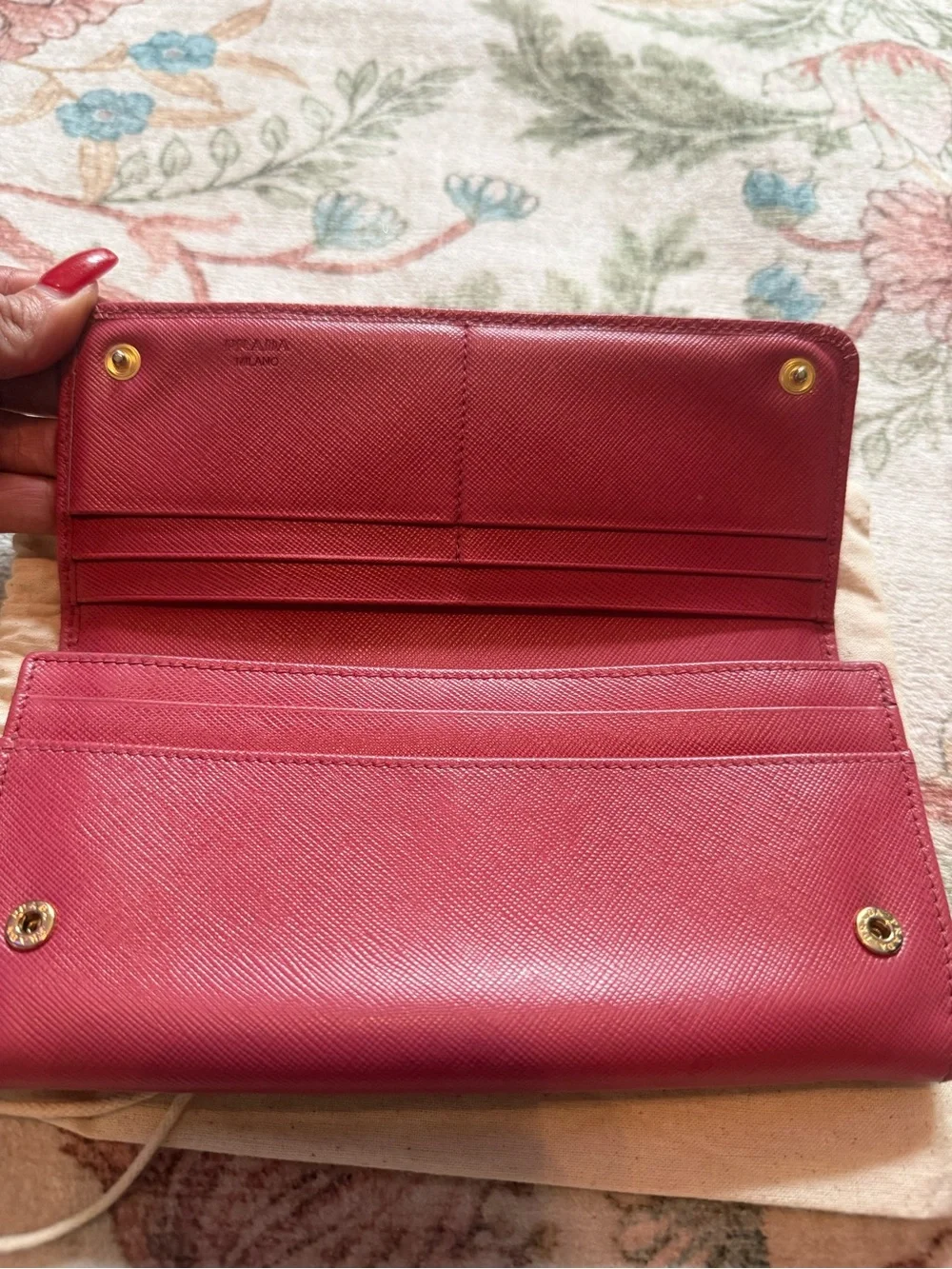 Prada Peonia Saffiano Bow-Accent Leather Wallet - Peony Pink